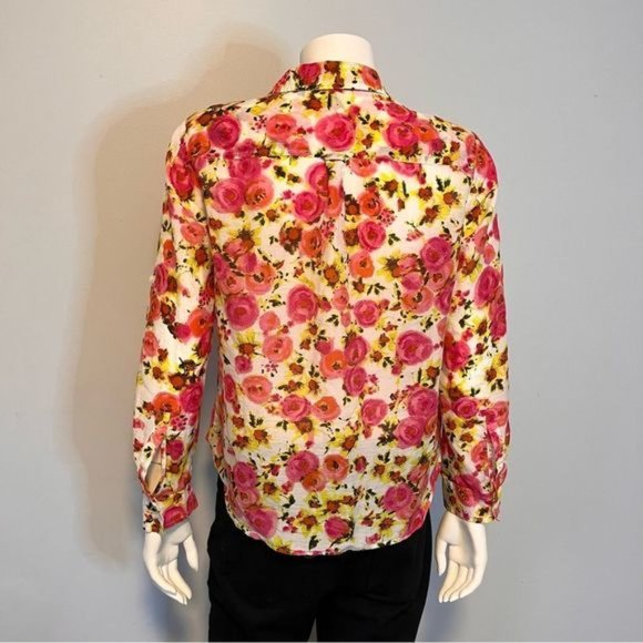 Ann Taylor Women's Double Pocket Long Sleeve Red Cream Print Button Down top US6 - Picture 4 of 10